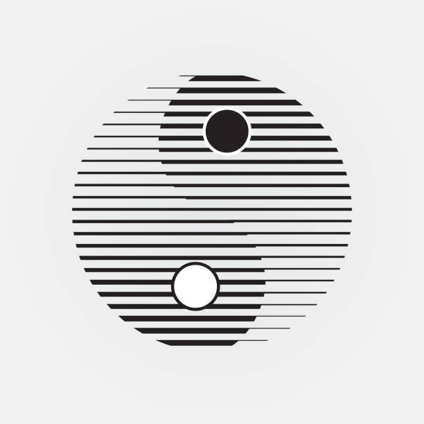 추상 음양 기호 기하학적 선 개념 - yin yang ball stock illustrations