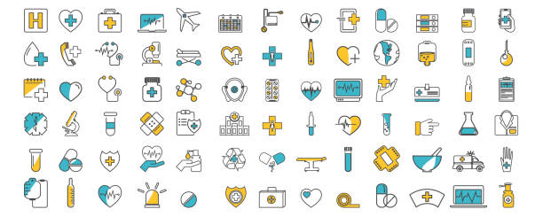 The concept of medicine and health. Icon set in flat style isolated on white background. Graphic vector illustration in EPS format details icon stock illustrations