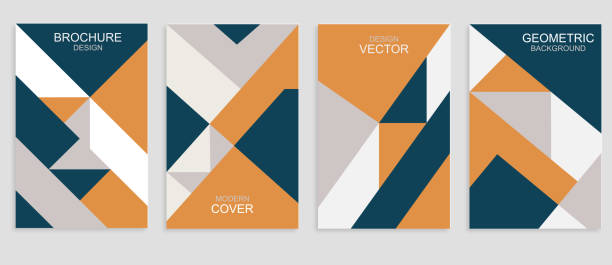 wektorowy geometryczny minimalizm zestaw pionowych broszur projekt okładki w płaskiej ilustracji, płaski projekt, abstrakcyjne tła - solid backgrounds abstract simplicity stock illustrations