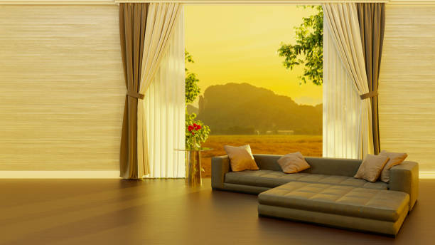 Empty Unfurnished Room with Windows and Roof. 3D Render