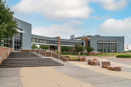 Campus walkway, Research Building and Avera Hall on the campus of  University of South Dakota Sioux Falls.