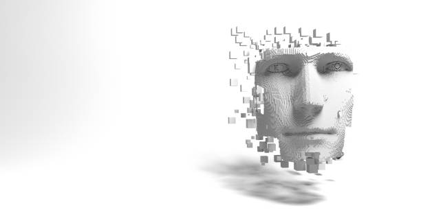 istock Artificial intelligence conceptual face made of dissolving vortexes with place for copy 1408485563