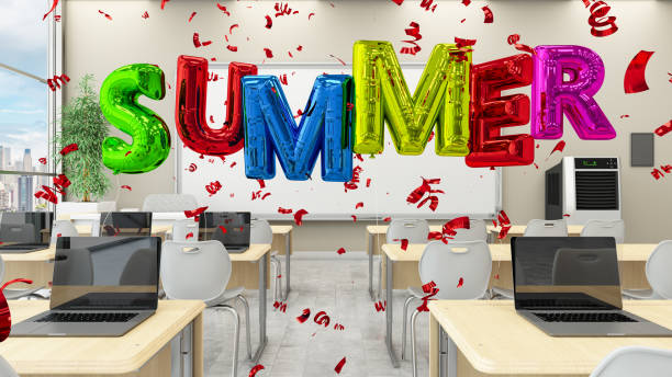 istock Summer Celebration Concept in a Modern Office with Colorful Balloons 1408487628