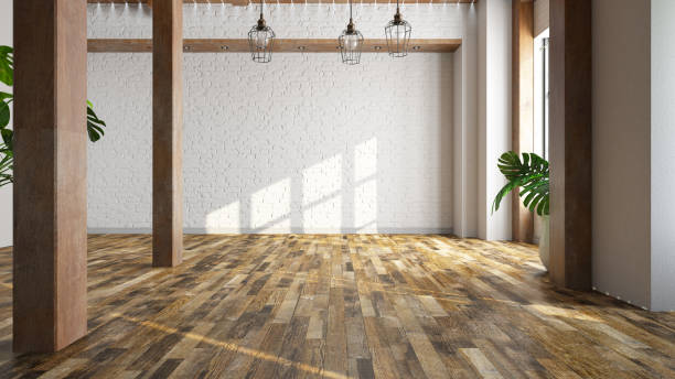 istock Unfurnished Room with a Brick Wall and Parquet Floor 1408488511