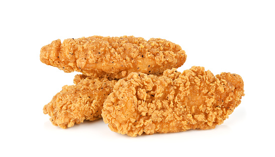 Fried chicken fillet isolated on white background.