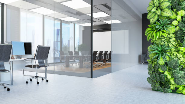istock Modern Office with a Meeting Room and Vertical Garden 1408489513