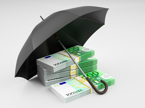 Euro Currency Under Protection Concept with an Umbrella. 3D Render
