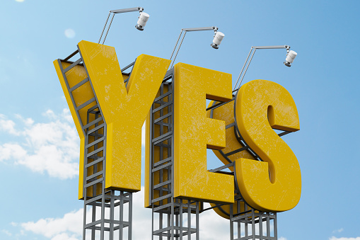 Yellow Yes Billboard Sign. 3D Render