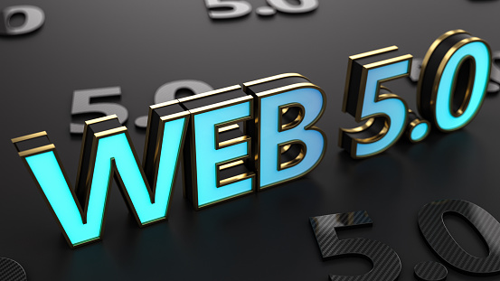WEB 5.0 Neon Sign on Black. 3D Render
