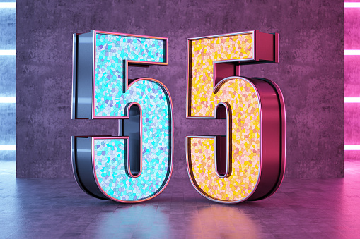 55 Five Neon Sign . 3D Render