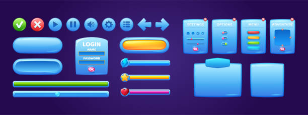 Game menu interface windows, cartoon options set vector art illustration