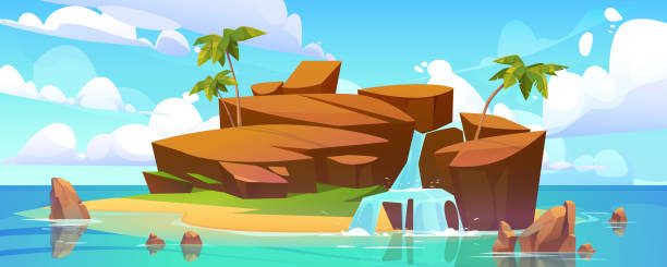 istock Island with waterfall in ocean, rocky isle beach 1408503161
