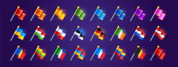 Vector illustration of Game icons with flag of different countries