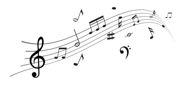 musiknoten winken. tonaufnahmestreifen. klaviermelodie. - musikalisches symbol stock-grafiken, -clipart, -cartoons und -symbole