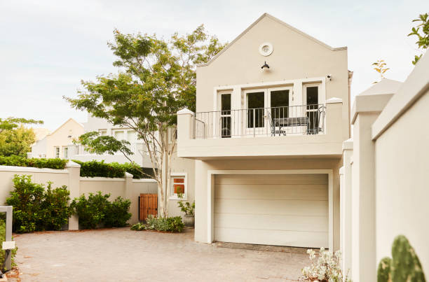 Contemporary home with a large balcony in summer