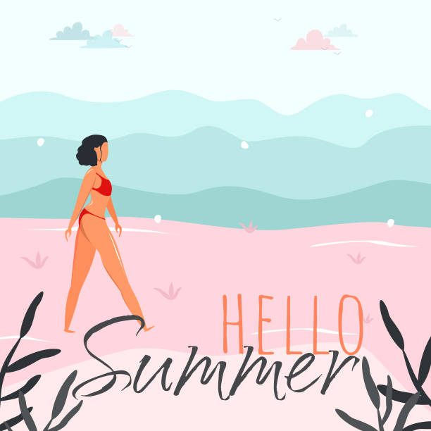 ilustraciones, imágenes clip art, dibujos animados e iconos de stock de hola summer icon vector design. - swimwear vector non urban scene text