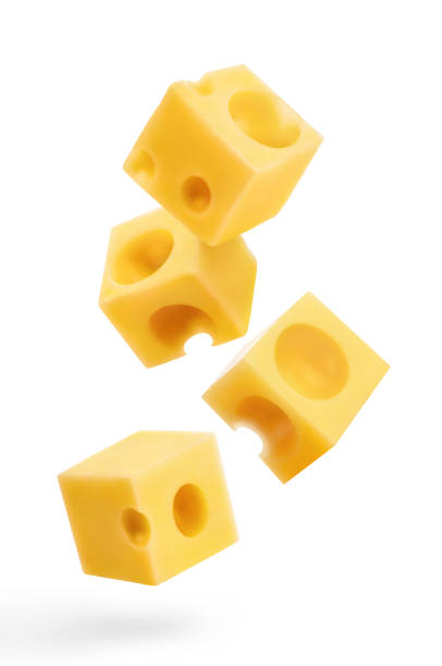 istock Flying delicious cheese cubes on white 1408512920