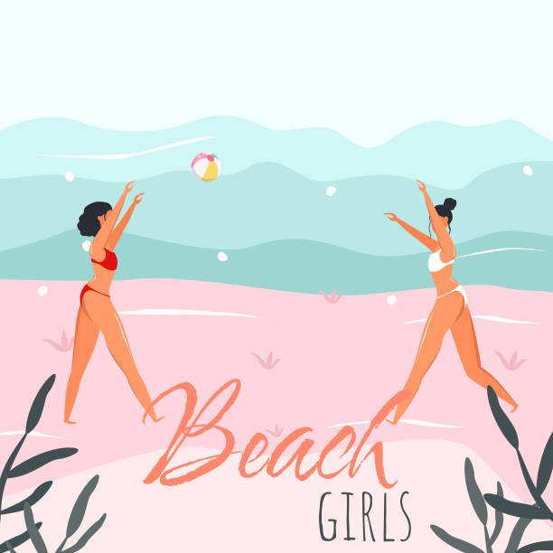ilustraciones, imágenes clip art, dibujos animados e iconos de stock de beach girls icon diseño vectorial. - swimwear vector non urban scene text