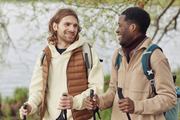 istock Friends walking a nordic walk together 1408514413