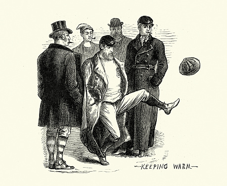 Vintage illustration, Sketch from 1872 Scotland v England football match, 19th Century. officially recognised by FIFA as the sport's first-ever international. It took place on 30 November 1872 at Hamilton Crescent, the West of Scotland Cricket Club's ground in Partick, Glasgow.