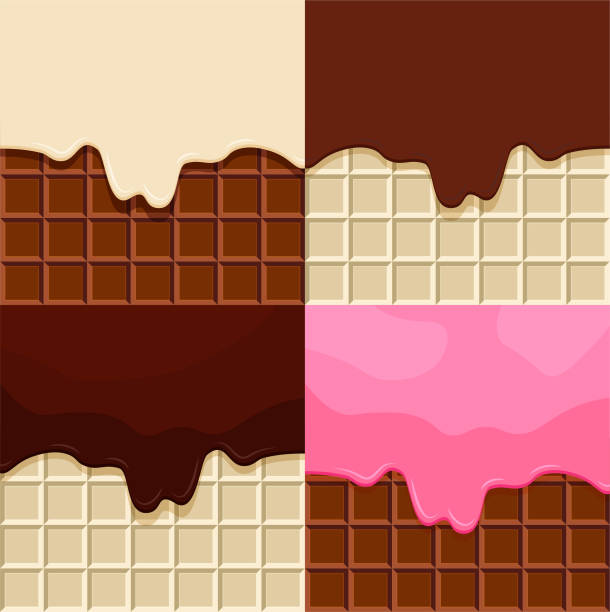 illustrazioni stock, clip art, cartoni animati e icone di tendenza di set di cioccolatini o crema di cacao sciolti su tavoletta di cioccolato. - ice cream dark backgrounds close up