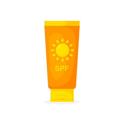 Sunscreen moisturizing cream tube in trendy flat style. SPF. Protection for skin from solar ultraviolet light. Packaging template. Vector illustration.