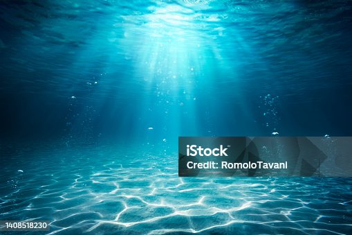 istock Underwater Sea - Deep Water Abyss With Blue Sun light 1408518230