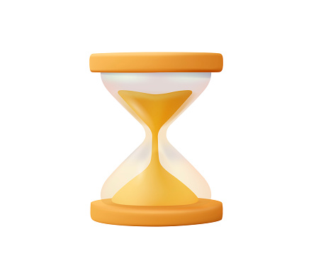 3D Clock icons, Time icon symbol vector. Golden hourglass isolated on white background. Vintage sandglass with sand inside to measure time. Time is money business time management concept icon render