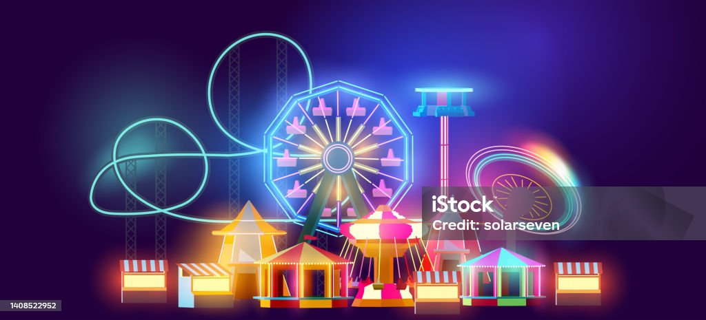 Fun Fair Rides Sign Backgrounds Carnival And Funfair Rides Glowing Background Stock Illustration ...