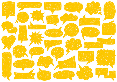 Set of different hand drawn speech bubbles. Vector design elements.