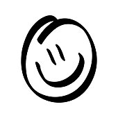 istock Cheerful smiley face icon. Emotion. Black contour line sketch drawing. Vector simple flat graphic hand drawn illustration. Isolated object on a white background. Isolate. 1408532022