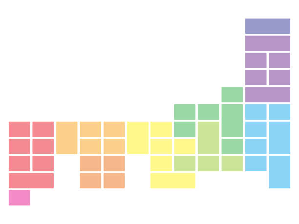 ilustrações de stock, clip art, desenhos animados e ícones de deformed illustrations of japanese maps color-coded by region - travel simplicity multi colored japanese culture