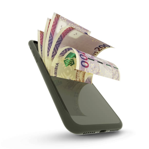 istock 3D rendering of Namibian dollar notes inside a mobile phone isolated on white background 1408535140