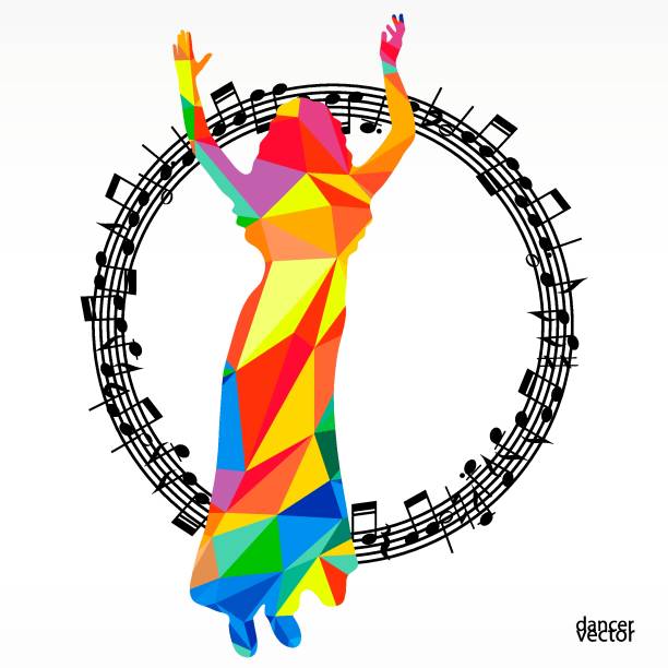 istock Poligon silhouette dancing human and melody circle, vector music battle party background. 1408537137