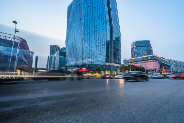 istock China Shanghai modern architecture, motion blur car 1408542931