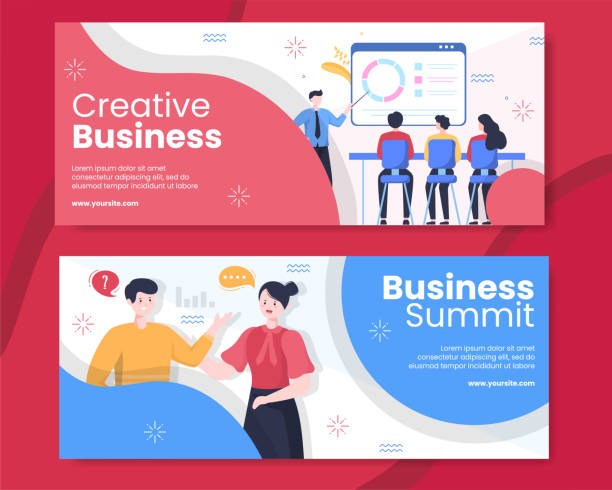 illustrazioni stock, clip art, cartoni animati e icone di tendenza di business seminar banner template flat cartoon sfondo illustrazione vettoriale - presentation poster student classroom