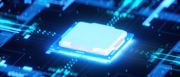 istock 3D rendering of cyberpunk AI. Circuit board. Technology background. Central Computer Processors CPU and GPU concept. Motherboard digital chip. Tech science background. 1408545990