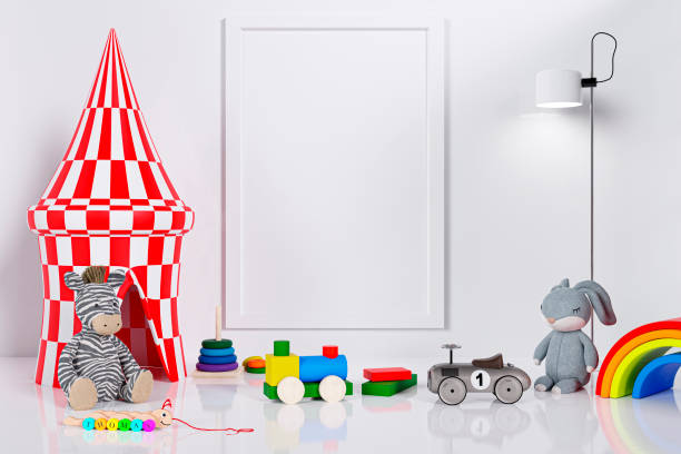 istock Mockup picture frame in a kid play room. 3d rendered illustration. 1408548517