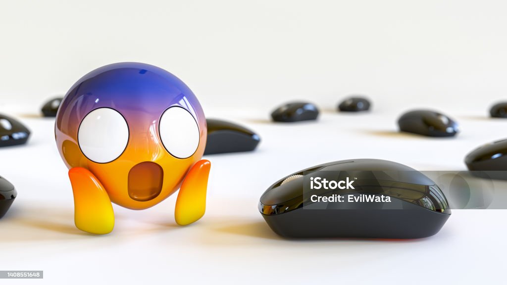 Scared Computer Mouse 3d Rendered Computer Mouse And Scared Emoji Conceptual Clickbait Image ...