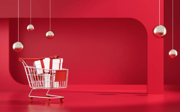 istock Shopping cart with geometric background, 3d rendering. 1408553828