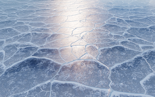 Ice ground with crack pattern, 3d rendering. Computer digital drawing.