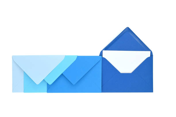 istock Envelopes of blue hues with blank white card 1408554560