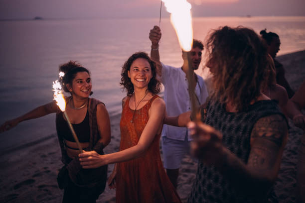 istock Friends on the beach party 1408557041