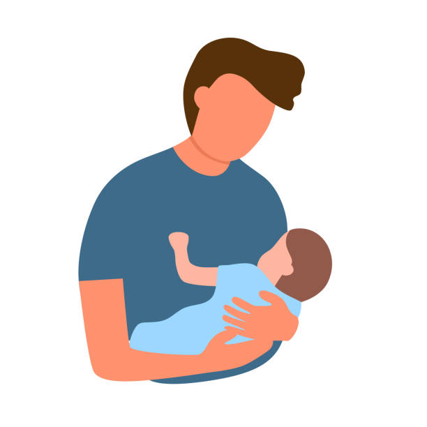 Dad and child concept vector illustration on white background. Father holding newborn baby in his arms. Happy Father’s Day. vector art illustration