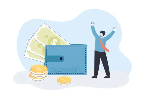 Vector illustration of Happy businessman with wallet full of money