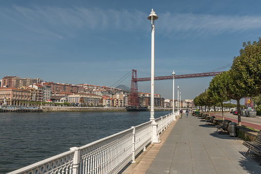 getxo, spain-may, 10, 2022: view of the Vizcaya transporter Bridge between Portugalete and Getxo, Spain