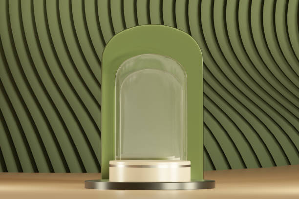 istock Abstract geometry clear crystal glass shape,green color style podium,sophisticated pattern background,for mockup product cosmetic fashion and luxury show backdrop,marketing present stage,3d render 1408568793