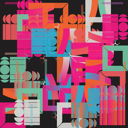 Brutalist Art inspired vector pattern artwork made with abstract geometric shapes and bold forms. Digital graphics design for poster, cover, art, presentation, prints, fabric, wallpaper and etc.