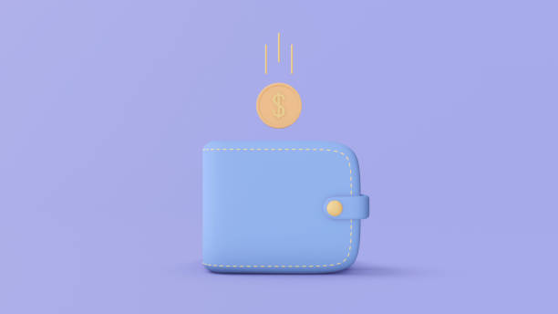 istock 3d illustration when fly coin in portmone. Wallet with Dollar coin falling in it. 3d rendering. 1408575329