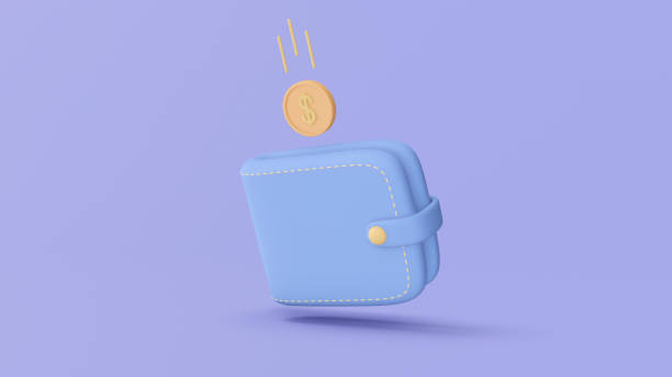 istock 3d illustration when fly coin in portmone. Wallet with Dollar coin falling in it. 3d rendering. 1408575339